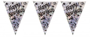 Happy New Year Themed Xmas Party Pennant Flag Hanging Decorations - 3.6m (12ft) 10 Flags